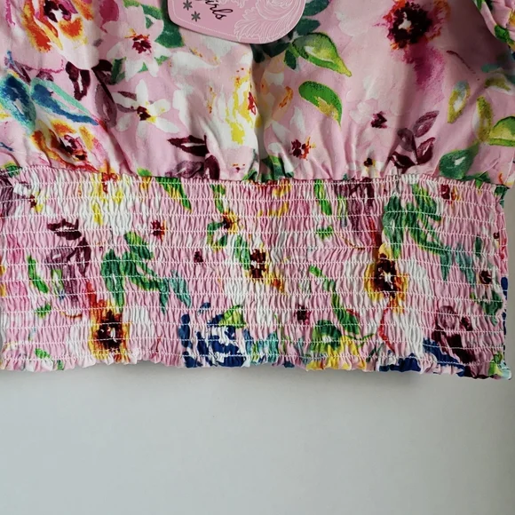 NEW Floral girls top cinched waist(elasticized), puffy short sleeve sz 14 - Picture 2 of 5